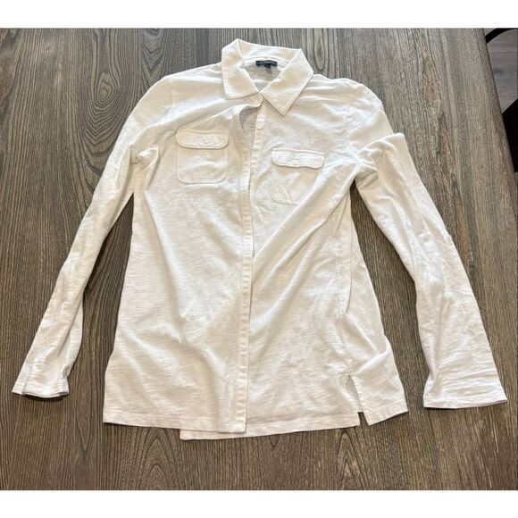 Talbots Tops - Talbots Womens Button-Up Shirt Long Sleeves Chest Pockets Cotton White Size S